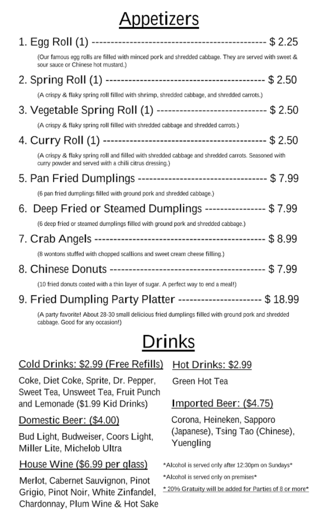 Mandarin Cafe menu 3